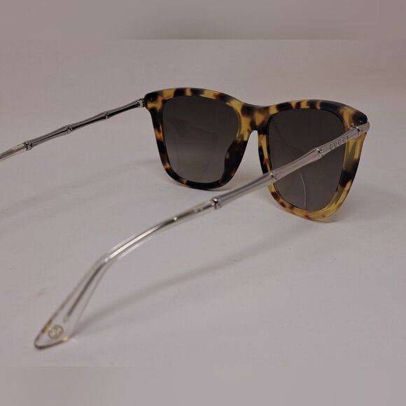Gucci Sunglasses Silver Bamboo Square Tortoise Gray Gradient GG3778/S  55-16-135 - Picture 8 of 15